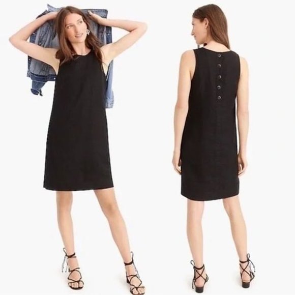 J. Crew Dresses & Skirts - Like New J.Crew Linen Shift Dress Black Sleeveless Button Back Pockets Small